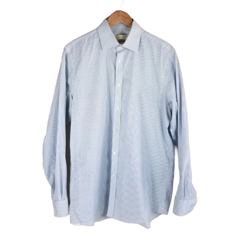 Michael Kors Blue Geometric Abstract Print Button Up Long Sleeve Dress Shirt - Picture 2 of 9